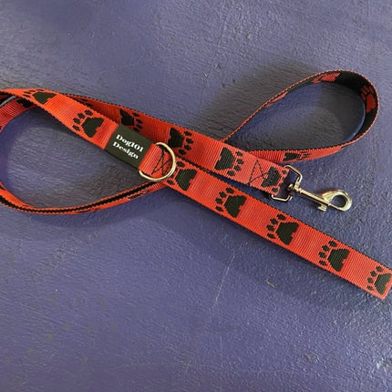 Dogtraining101 Adult Dog Fancy Black Paw-Red 1.5m x 25mm Lead
