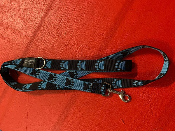 Dogtraining101 Adult Dog Fancy Blue Paw-Black 1.5m x 25mm Lead