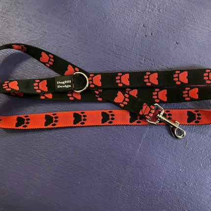 Dogtraining101 Adult Dog Fancy Red Paw-Black 1.5m x 25mm Lead