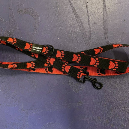 Dogtraining101 Adult Dog Fancy Red Paw-Black 1.5m x 25mm Lead