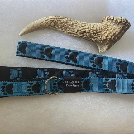 Dogtraining101 Silver Adult Dog Premium Handle Fancy Black Paw - Blue 1.5m x 25mm Lead