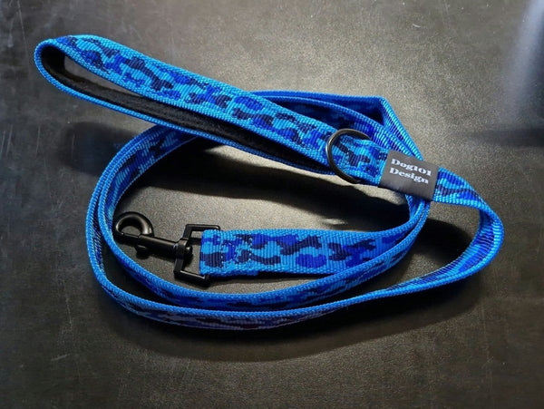 Dogtraining101 Black Adult Dog Premium Handle Fancy Blue Camo 1.5m x 25mm Lead