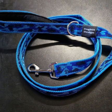 Dogtraining101 Silver Adult Dog Premium Handle Fancy Blue Camo 1.5m x 25mm Lead