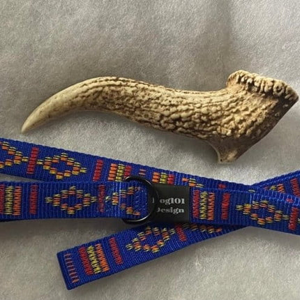 Dogtraining101 Black Adult Dog Premium Handle Fancy Blue Indian Motif 1.5m x 25mm Lead