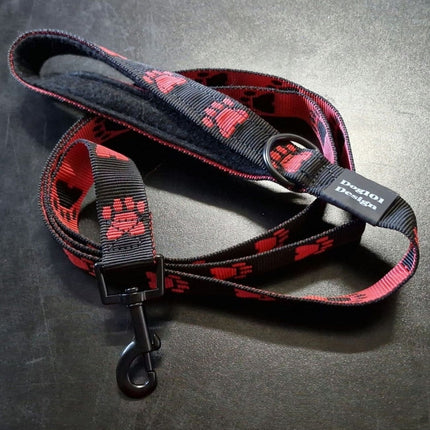 Dogtraining101 Black Adult Dog Premium Handle Fancy Red Paw - Black 1.5m x 25mm Lead