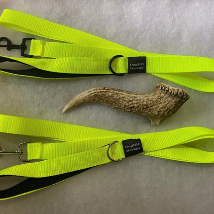 Dogtraining101 Black Adult Dog Premium Handle Fluro Yellow 1.5m x 25mm Lead