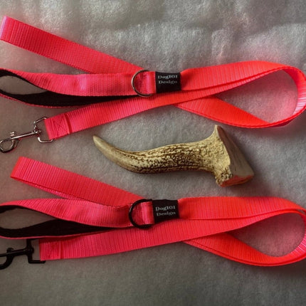 Dogtraining101 Black Adult Dog Premium Handle Plain Fluro Pink 1.5m x 25mm Lead