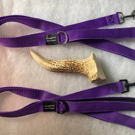 Dogtraining101 Black Adult Dog Premium Handle Plain Purple 1.5m x 25mm Lead