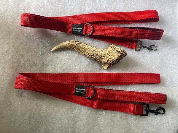 Dogtraining101 Black Adult Dog Premium Handle Plain Red 1.5m x 25mm Lead