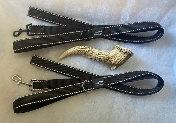 Dogtraining101 Black Adult Dog Premium Handle Thick Black Reflective 1.5m x 25mm Lead