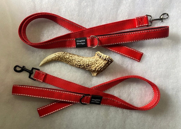 Dogtraining101 Black Adult Dog Premium Handle Thick Red Reflective 1.5m x 25mm Lead