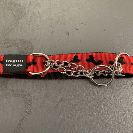 Dogtraining101 Extra Large Martingale Black Bone -Red Collar