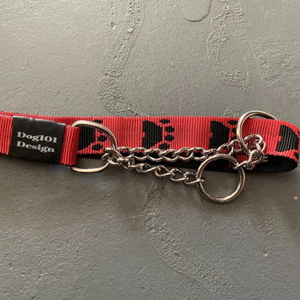Dogtraining101 Extra Large Martingale Black Paw-Red collar