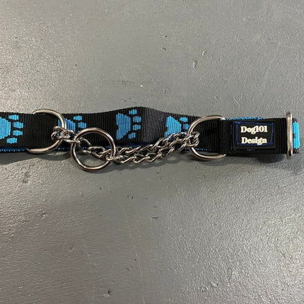Dogtraining101 Medium Martingale Blue Paw-Black Collar