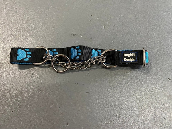 Dogtraining101 Medium Martingale Blue Paw-Black Collar