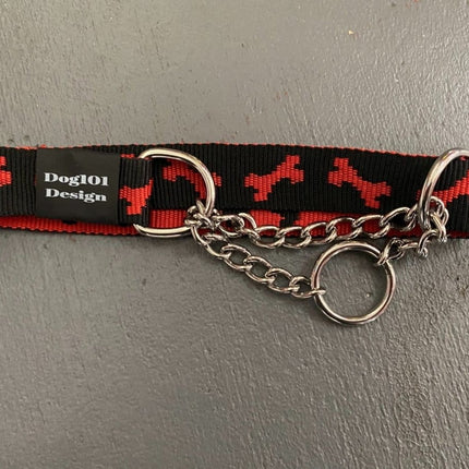 Dogtraining101 Extra Large Martingale Red Bone-Black Collar