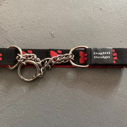 Dogtraining101 Extra Large Martingale Red Paw-Black Collar