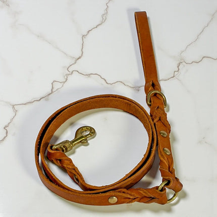 Dogtraining101 Leather 1.5 Metres / Whisky Tan Natural Leather Lead - Double Braid
