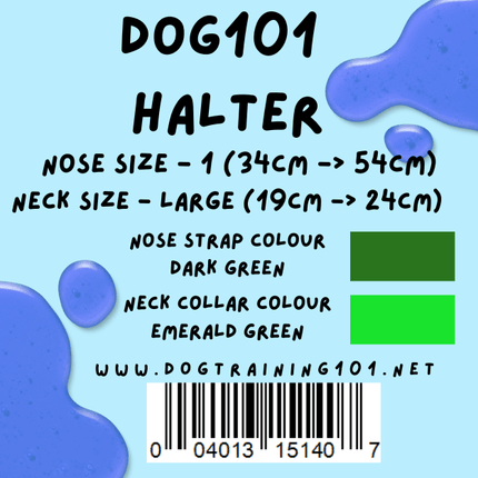 Dogtraining101 Retail Dog Super Store Large 19cm to 24cm Nose Dark Green - Neck Emerald Green - Size 1 Dog101 Halter