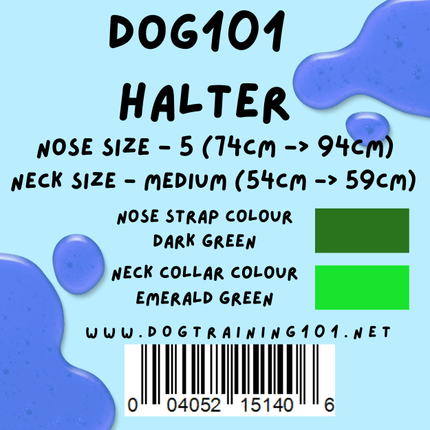 Dogtraining101 Retail Dog Super Store Medium 54cm to 59cm Nose Dark Green - Neck Emerald Green - Size 5 Dog101 Halter
