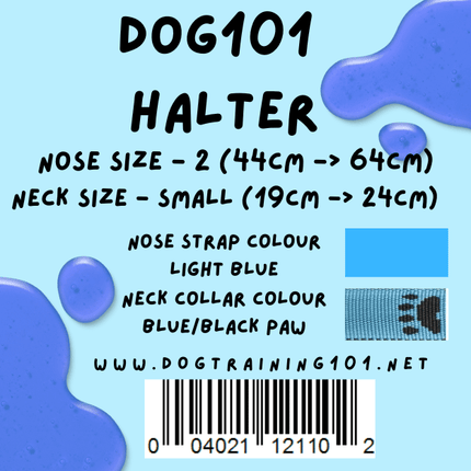 Dogtraining101 Retail Dog Super Store Small 19cm to 24cm Nose Light Blue - Neck Blue/Black Paw - Size 2 Dog101 Halter
