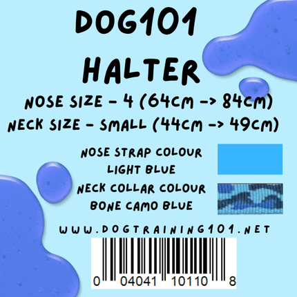 Dogtraining101 Retail Dog Super Store Small 39cm to 44cm Nose Light Blue - Neck Bone Camo Blue - Size 4 Dog101 Halter