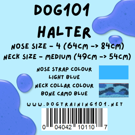 Dogtraining101 Retail Dog Super Store Medium 44cm to 49cm Nose Light Blue - Neck Bone Camo Blue - Size 4 Dog101 Halter