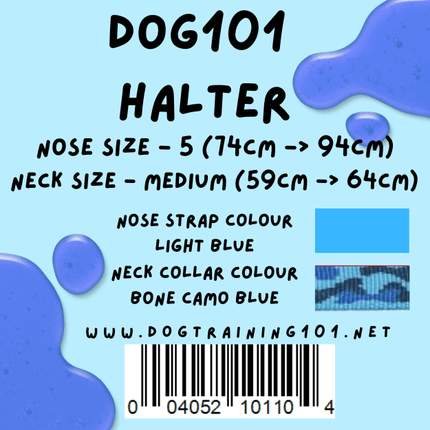 Dogtraining101 Retail Dog Super Store Medium 54cm to 59cm Nose Light Blue - Neck Bone Camo Blue - Size 5 Dog101 Halter
