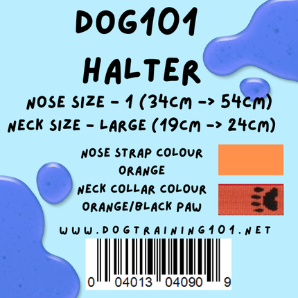 Dogtraining101 Retail Dog Super Store Large 19cm to 24cm Nose Orange - Neck Orange/Black Paw - Size 1 Dog101 Halter