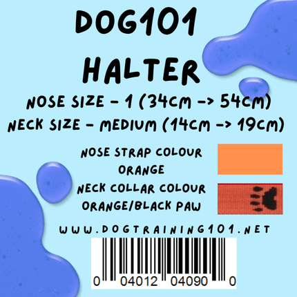 Dogtraining101 Retail Dog Super Store Medium 14cm to 19cm Nose Orange - Neck Orange/Black Paw - Size 1 Dog101 Halter