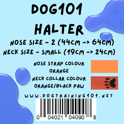 Dogtraining101 Retail Dog Super Store Small 19cm to 24cm Nose Orange - Neck Orange/Black Paw - Size 2 Dog101 Halter