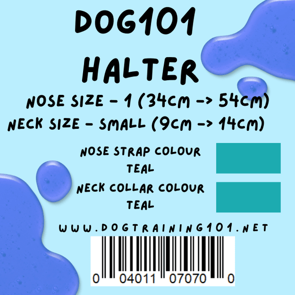 Dogtraining101 Retail Dog Super Store Small 9cm to 14cm Nose Teal - Neck Teal - Size 1 Dog101 Halter