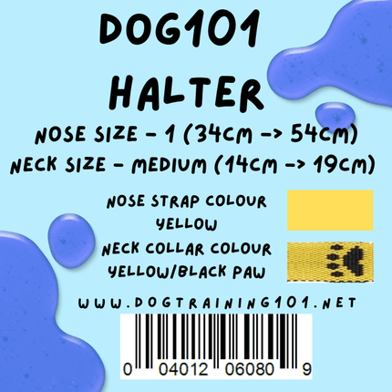 Dogtraining101 Retail Dog Super Store Medium 14cm to 19cm Nose Yellow - Neck Yellow/Black Paw - Size 1 Dog101 Halter