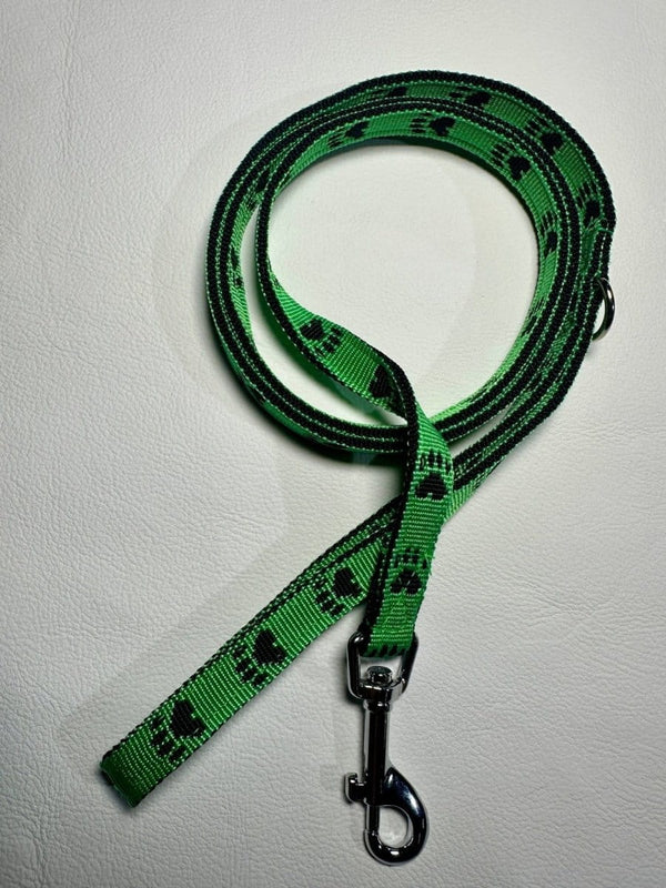 Dogtraining101 Puppy/Small Dog Black Paw/Green 1.2m x 15mm Lead