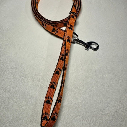 Dogtraining101 Puppy/Small Dog Black Paw/Orange 1.2m x 15mm Lead