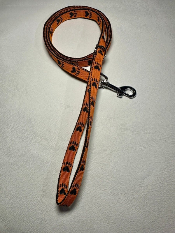 Dogtraining101 Puppy/Small Dog Black Paw/Orange 1.2m x 15mm Lead