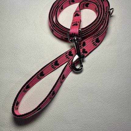 Dogtraining101 Puppy/Small Dog Black Paw/Pink 1.2m x 15mm Lead