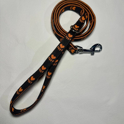 Dogtraining101 Puppy/Small Dog Orange Paw/Black 1.2m x 15mm Lead