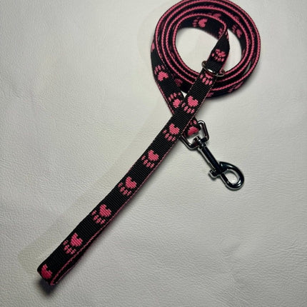 Dogtraining101 Puppy/Small Dog Pink Paw/Black 1.2m x 15mm Lead