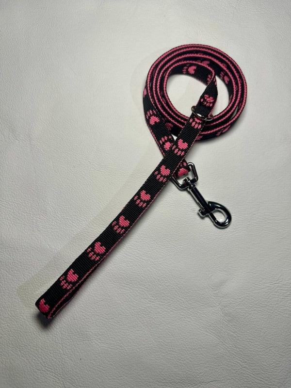 Dogtraining101 Puppy/Small Dog Pink Paw/Black 1.2m x 15mm Lead