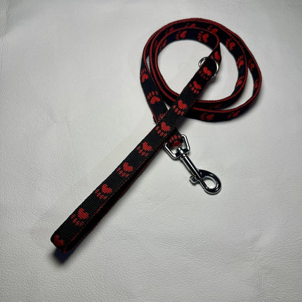 Dogtraining101 Puppy/Small Dog Red Paw/Black 1.2m x 15mm Lead