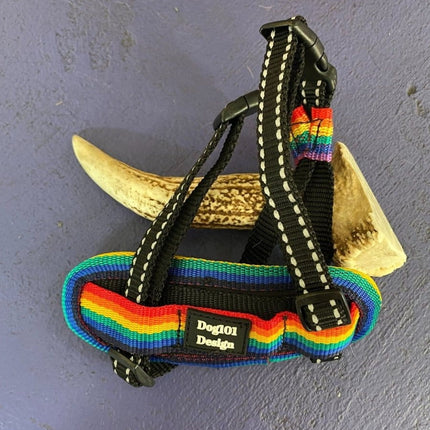 Dogtraining101 Retail Super Store Rainbow Trim-Black Clip-Black Reflective Premium Harness (Small)