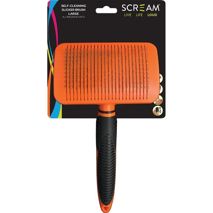 Scream Scream SELF-CLEANING SLICKER BRUSH Loud Orange - Large 20x10cm